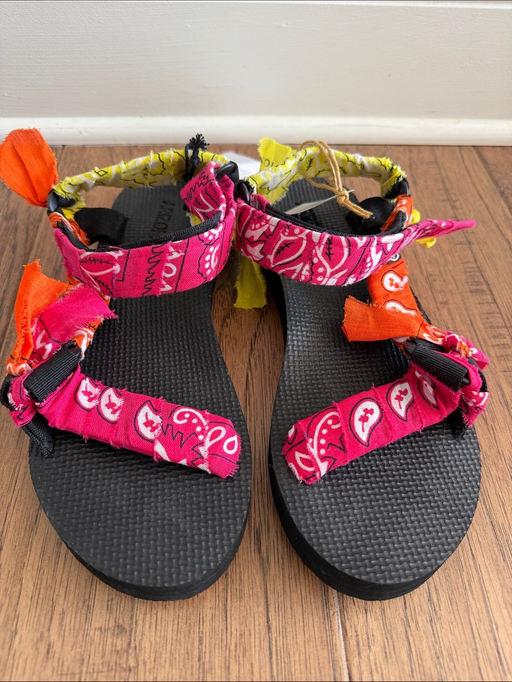 Arizona Love Pink and Orange Bandana Strap Sandals
